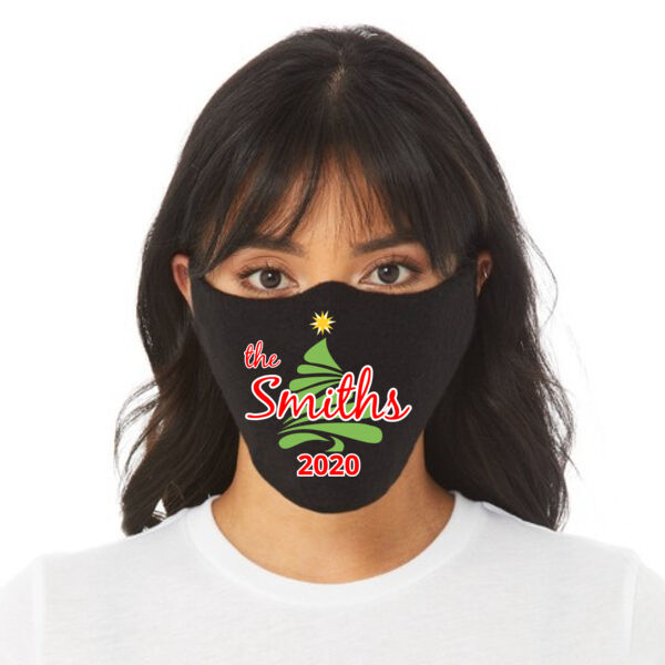Custom Name Christmas Tree - Adult/Child Soft Breathable Cotton/Poly T-Shirt Face Covering (10-Pack) Thumbnail